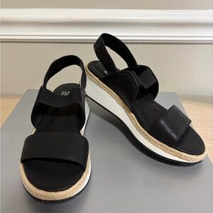 Eileen Fisher Dash Wedge Slip On Slingback Sandal Black Size 7,5 Open Toe